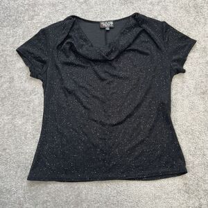 Vtg 90s Y2K Helen Blake Cowl Neck Blouse Top Size Medium Petite Black Sparkle
